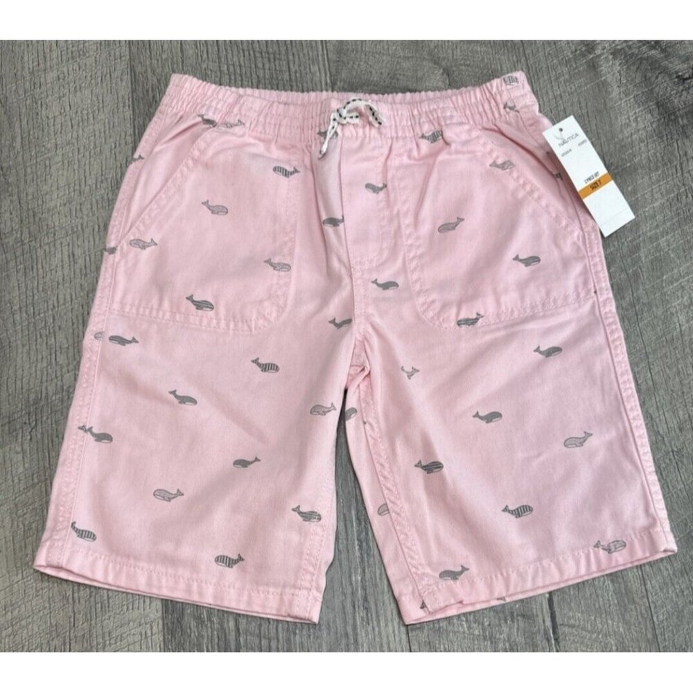 Nautica Shorts Girls 7โ Pink Elastic Waist Bermuda Pockets Whales Pull on NEW